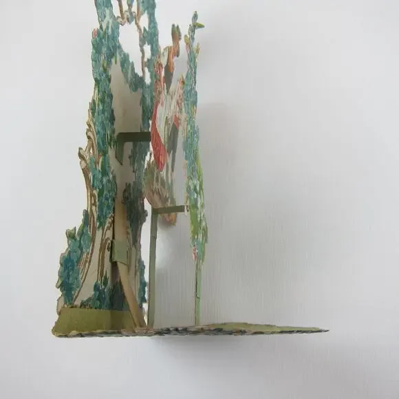 Vintage Valentine 3D Pop Up Die Cut German Girl Red Boy Lederhosen Blue Flowers - Picture 10 of 12